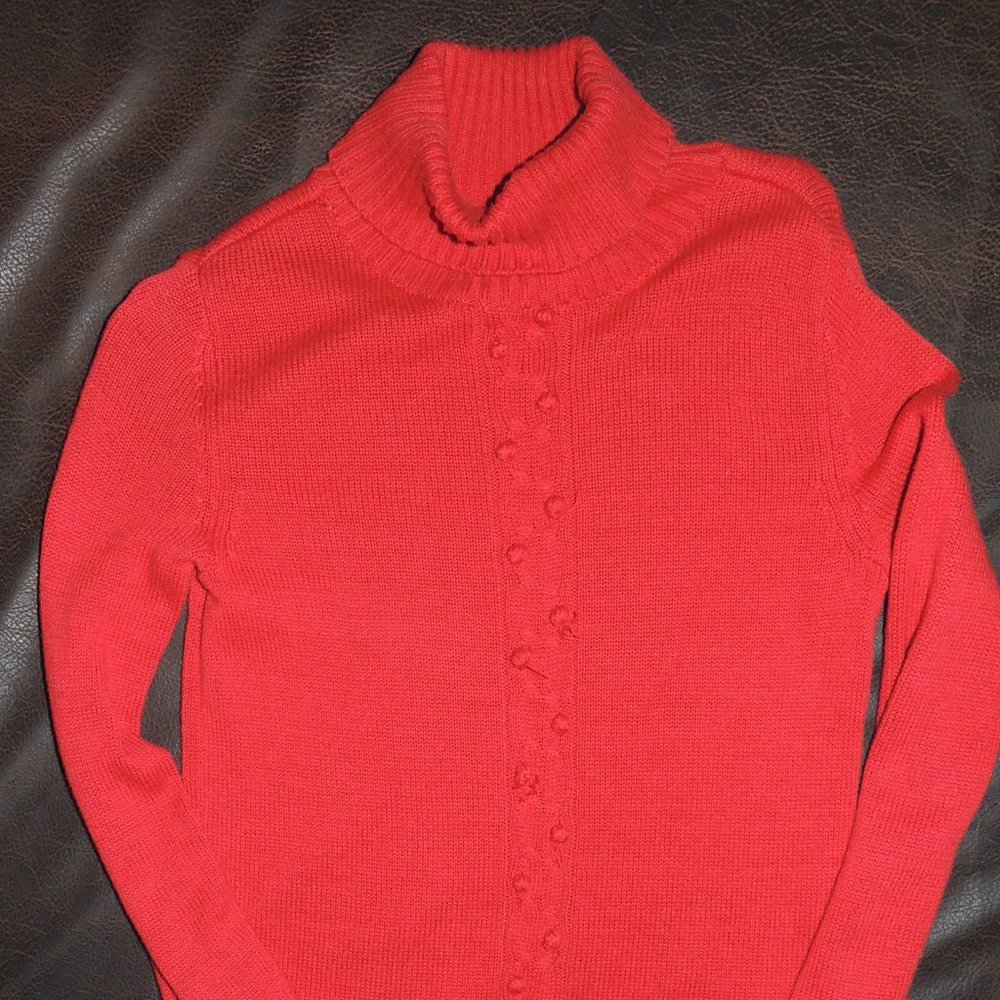 Basic Editions Popcorn Stitch, Cable Knit Turtleneck Sweater - Girls XL